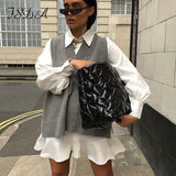 V Neck 2020 Women Split Vest Sweater Dress Sleeveless Gray Autumn Winter Loose Casual Knitted Jumper Oversized