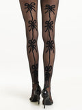 Sexy Women Spring Summer Pantyhose Bowknot Pattern Elastic High Waist Mesh See-Through Thin Stockings Stretchy Tights-Outfit