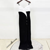 Fongt Star Fashion Black And White Slings Open Fork Dress And Floor Dress