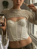 Long Sleeve Crochet Bolero Knit Top-Outfit