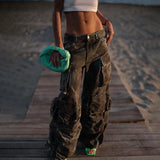 Fongt Design Street Style High-Waisted Wide-Leg Pants Spring 2024 New Fashion Tie-Dye Camouflage Multi-Pocket Cargo Pants-Outfit