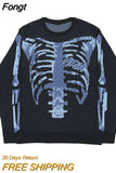 Hip Hop Streetwear Knitted Sweater men Gothic portrait Print Pullover autumn Harajuku Cotton sweater women Oversized
