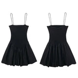 Puff Spaghetti Strap Mini Dress-Outfit
