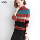 High Collar Sweater Women's New Women's Wear In 2023 Striped Knitted Bottomed Shirt Sweater Women Oversized
