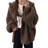 Cable Knit Zip Up Hooded Cardigan-Outfit