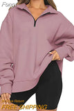 Loose Hoodies Women 2023 Winter Autumn Zip Long Sleeve Oversized Pullover Tops Solid Hoodie Korean Fashion Y2K