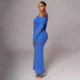 Draped Off-Shoulder Long Sleeve Top And Maxi Skirt Set-Outfit