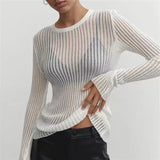 Fongt / Summer 2023 New Hot Selling Long-Sleeved Round Collar Thin Breathable Knit-Outfit