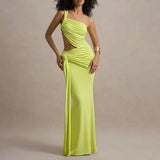 Fongt Summer Sexy Shoulder-To-Shoulder-Back Tective Dress Stylish Solid-Colored Strap-Nrinking Folding Dress