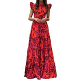 Fongt 2024 Dopamine Women's Printed Round Collar Long Flounce Large Hem