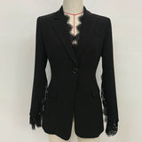 QUALITY 2023 Newest Designer Blazer Women's Slit Sleeve Lace Embellished Single Button Blazer