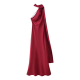 Fongt New Women's Fashion Simple Ribbon Hanging Neck-Laught Long Dress