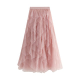 Fongt And Winter Korean Version Of Tight Waist Fashion Splicing Thin Mesh Splicing Irregular Long Waist Half-Body Skirt 8868