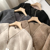 Fur Women Coats Autumn Winter Solid Thick Warm V-Neck Long-Sleeved Casual All Match Female Outwear