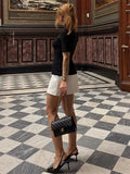 Mock Neck Short Sleeve Contrast Black N White Mini Dress-Outfit