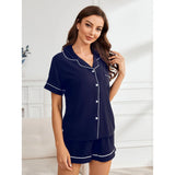 Fongt Female Summer Inset Solid Color Base Short Sleeve Shorts Casual Women's Home Wear Suit-Outfit