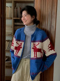 Reindeer Print Knitted Cardigan-Outfit