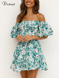 Summer Dress Women 2022 Elegant Beach Floral Slash Neck Ruffle Short Robe Party Night Sexy Boho Casual Vestido