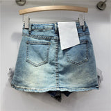 Denim Frill Trim Short-Outfit