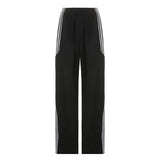Fongt Street Style Stripe Color Design Basic Casual Pants 2023 Autumn / Winter New Elastic Waist Comfortable Woven Pants-Outfit