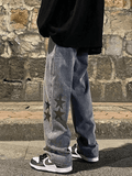 Men's Washed Vintage Star Straight Leg Jeans-Outfit