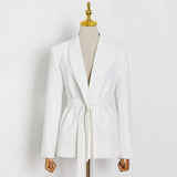Casual Pink Lace Up Korean Fashion Slim Female Blazer Notched Long Sleeve Solid Women Outfits Spring 2021 Style