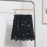 Real Shoot Spice Girl Squin A-Word Skirt Girl Summer Tight High Waist Anti-Walking Light Lace Side Hip Skirt