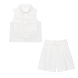 Fongt Homemade New Women's Oceaned Bags Vest With Belt Casual Shorts