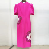Fongt Star Fashion New Heavy Industry Nail Polish Slid Three-Dimensional Flower Short-Sleeved Dress