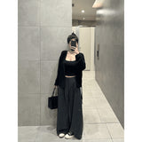 Fongt Autumn Korean Lazy Wind Wearing Black Long-Sleeved Knitted Open Shirt 2025 Spring And Autumn New Sling Slings