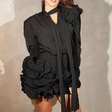 Ruched Ruffle Flower Bodycon Mini Skirt-Outfit