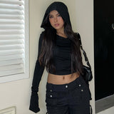Windy Collar, Shoulder Sexy, Hooded Blouse, 2023 Slim, Solid Color, Long-Sleeved T-Shirt.-Outfit