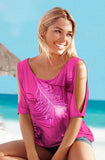 Summer Women Feather Printed Blouses O- neck Strapless Shirts Off Shoulder Short-sleeved Tops Loose