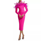 Fashion Dress Women 2025 Early Spring New Ostrich Hair Splicing Design With A Long-Sightbrowed