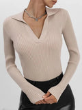 Collar Blue New In Knitwears Slim Spring New 2023 Pullovers Solid Bottom Shirt Causal V-neck Korean Fashion Long Sleeve
