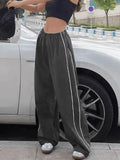 Piping Detail Wide Leg Track Pants-Outfit