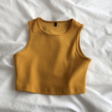 new ladies retro crop top high waist slimming stretch slim short sleeveless bottoming