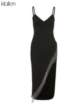 Fashion Elegant Senior Party Long Dress Women's Solid Slim Diamond Tassel Strap Maxi Dresses Female Club Night