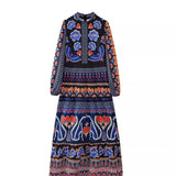 Fongt Women's Explosive Collar Print Long-Sleeved Dress