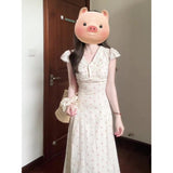 Fongt V-Neck Broken Floral Dress Women's Summer New Temperament High-End Holiday Style Closed Waist Thin A Word Long