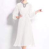 Fongt Heavy Industry Set Diamond Wool Sleeves High-Grade Pressure Folding Dress Women Loose Strap Belt Belt Elegant Long Dress