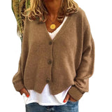 Fongt And Winter Women's Sweater Cardigan Pure Color Long Sleeve V Neck Sweater