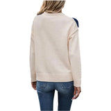 Fongt Shirt Splicing Colliding Color Sweater Loose Leisure Collar Collar Top Woman