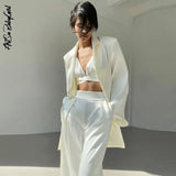 Pink Blazer 3 Pcs Set Pant Suit Women High Street Lace Up Blazer Backless Top Straight Pants Suit Female Summer