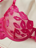 Sheer Lips Heart Embroidery Lingerie Set-Outfit