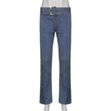 Dark Y2k Low Waist Punk Do Old Women Jeans Punk Gothic Fall Flare Denim Pants With Sashes Gothic Eyelet Patchwork
