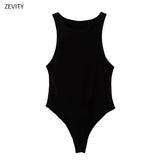 2020 Women sexy sleeveless solid color slim bodysuits female chic o neck soft blouse brand office wear playsuits tops