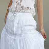 Stitching All Kinds Of Thin Rope Tie White Skirt 2023 Temperament Simple Half Skirt In Early Autumn-Outfit