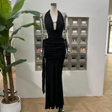 Hot And Hot Gas Deep V Bare Back Folded Hanging Neck Dress One-Step Dress Carefully Designed Net Red Dating