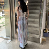 Piece Suits Layered mixed Color Transparent Sling Mesh Dress and Cropped Tops Lace Camisole Vest Spaghetti Strap Sets